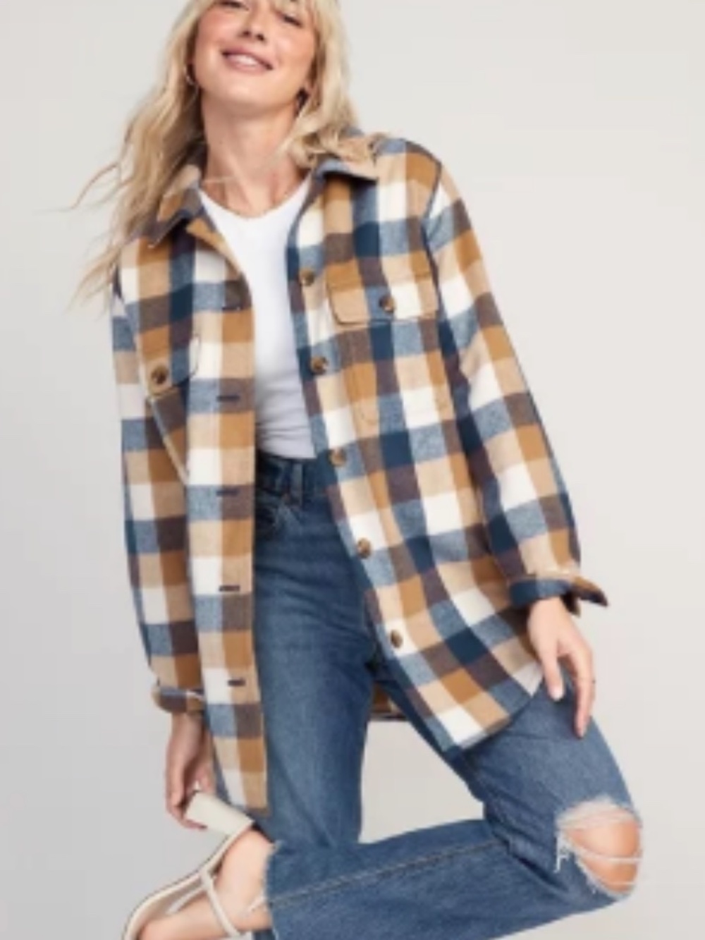Old Navy Plaid Soft-Brushed Utility Shacket for Women Size Small